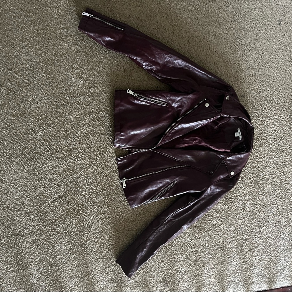 Bar III Deep Burgundy Leather Jacket